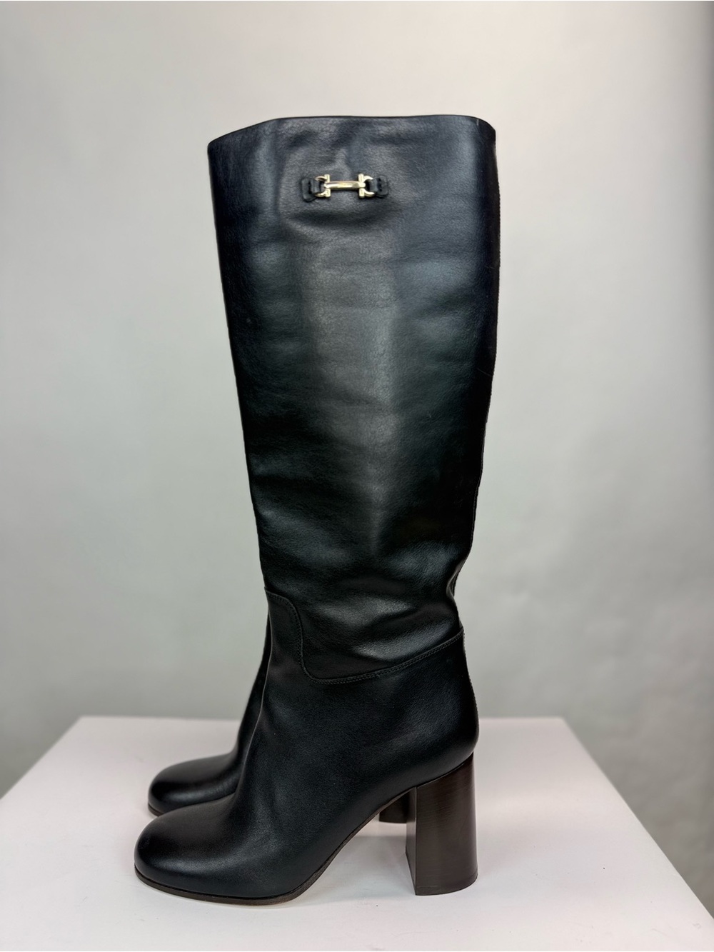 Ferragamo Ovidio 85 Knee-High Boot Black Leather Sz 7.5 - Picture 4 of 16